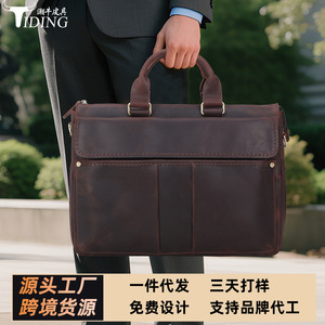Tiding Genuine Leather <b>Briefcase</b> Large Capacity Men's Business Bag Dark Brown 1096 - Product Image 4