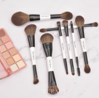 Daily Queen & Mor-phe 8pcs Kuas Makeup Wajah Bulu Kambing Gagang Kayu Ganda Aplikasi Halus Bulu Padat Label Pribadi
