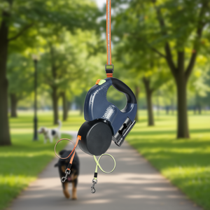 Laisse rétractable double réfléchissante pour chien, pivotante à 360° pour propriétaires de deux animaux, taille moyenne, design moderne, en plastique - Product Image 2