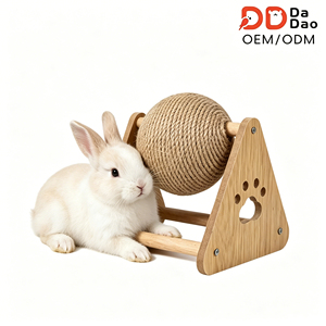 Jouet à gratter pour lapin, rouleau triangulaire en bois massif, rotatif pour la mastication et le soulagement du stress - Product Image 1