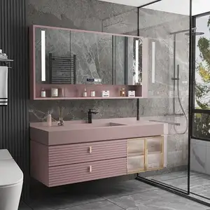 2023 Luxury Euro Style High End Bathroom Vanity Cabinet Pink Color Cabinet 36 Inch Bath Vanity Set With Suspended A Sink