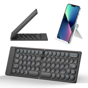 Ultra Delgado ligero portátil plegable inalámbrico Bluetooth 5,0 teclado redondo Keycap caja de Metal de aluminio máquina de escribir