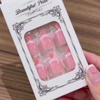 24 Uñas Postizas Francesas Rosadas Brillantes en Caja, Uñas Postizas Cortas Cuadradas, Uñas Postizas Francesas Blancas de Cobertura Completa
