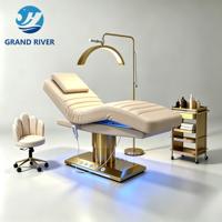 Cama Eléctrica para Pestañas con Precio de Mayoreo, Camilla Curva para Spa Facial y Masajes, 4 Motores, Cama de Belleza Dorada y Blanca para Set de Muebles de Salón