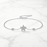 Gelang Rantai Bintang Perak Sterling 925 dengan Zirkon untuk Wanita, Stok Tersedia, Grosir Pabrik, Perhiasan Mewah