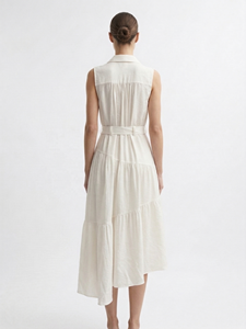 Abito Camicia Senza Maniche dal Design Originale Personalizzato, Elegante Vestito Midi con Cintura per Donne, Orlo Asimmetrico a Strati, Abiti Estivi da Donna OEM - Product Image 2