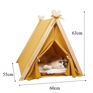 Luxe Duurzame Opvouwbare Pet Tent Tipi Effen Patroon Multi-Color Kussen Houten Frame Indoor Outdoor Hond Kat Huis <span class=keywords><strong>Bed</strong></span> Doos - Product Image 6