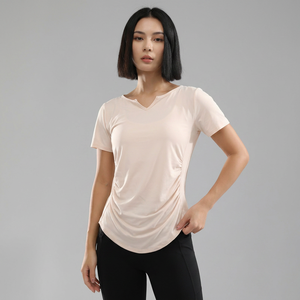 เสื้อยืดโยคะคอวีแบบมินิสำหรับผู้หญิง แขนสั้น ทรงหลวม น้ำหนักเบา แห้งเร็ว เหมาะสำหรับออกกำลังกาย วิ่ง และเล่นกีฬา - Product Image 1