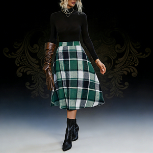 Promotion sur la jupe mi-longue élégante à taille haute et à imprimé écossais vert pour femme Temu, idéale pour le quotidien et le streetwear. - Product Image 6