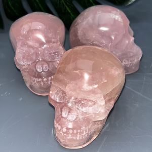 Venta al por Mayor de Cristalhola, Calaveras de Cuarzo Rosa Natural de Alta Calidad, Talladas a Mano, Artesanías, Decoración para el Hogar y Halloween - Product Image 1