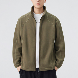 抓绒夹克街头服饰男女通用拉链式羊毛软壳羊毛抓绒秋季夹克带定制刺绣徽标保暖夹克 - Product Image 3