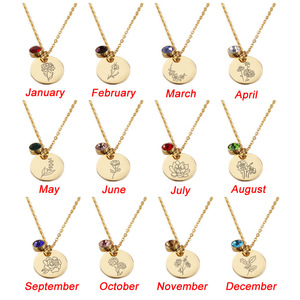 Vente en gros logo personnalisé en acier inoxydable collier de fleurs de <span class=keywords><strong>naissance</strong></span> plaqué or 18 carats collier pendentif rond avec pierre de <span class=keywords><strong>naissance</strong></span> cadeau d'anniversaire - Product Image 3