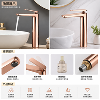 Robinet de salle de bain moderne en laiton couleur or rose avec cartouche céramique, finition résistante à la rouille, mitigeur eau chaude et froide