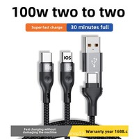 Câble de charge et de données 4-en-1 100W à double alimentation, super rapide, avec gaine en nylon tressé, compatible USB pour Huawei Type-C et Apple PD