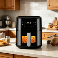 Horno Moderno de Acero Inoxidable de Diseño Circular de 6.5L para Hogar y Hotel con Pantalla Táctil y Control Digital LCD, Freidora de Aire