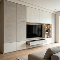 Meuble TV mural élégant en marbre gris noyer, avec éclairage LED, pour projets de rénovation élégants de salons