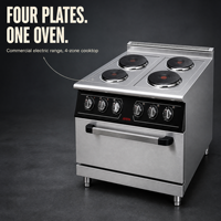 Cuisinière électrique professionnelle JUSTA en acier inoxydable à 4 plaques avec four électrique et composants de base importés pour la cuisine commerciale