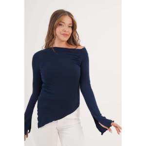 Blusa Azul Marino de Corte Asimétrico al por Mayor, Diseño Básico a Cuadros, Talla XL, Estilo Retro Casual para Primavera, Verano y Otoño - Product Image 4