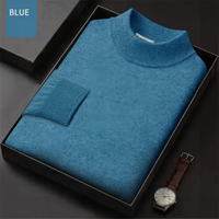 Pull en cachemire et laine tricoté pour homme, col semi-montant, uni, pour l'hiver