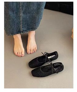 Nouvelles Ballerines Mary Jane d'été pour femmes, style féerique, à bout pointu, avec nœud floral, à lacets, semi-transparentes, légères - Product Image 3