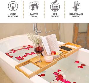 Luxury <strong>Wooden</strong> Bathroom Accessories Organizer <strong>Tray</strong> with Book and Wine Holder Expandable Bamboo Bathtub Caddy <strong>Bath</strong> <strong>Bath</strong> <strong>Tray</strong> - Product Image 3