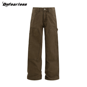 מכנסי מטען ישרים B01 איכותיים הניתנים להתאמה אישית בסיטונאות, 100% כותנה, שטיפה בסגנון וינטג', מכנסיים גברים יומיומיים בגזרה ישרה - Product Image 2