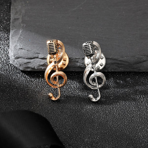 Bros Mikrofon Nada Musik untuk Pria Wanita Gaya Jepang Bahan Zinc Alloy Teknik Tetesan Minyak untuk Pernikahan Pin Elegan - Product Image 2
