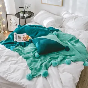 Đồ Trang Trí Quả Cầu Lông 100% Cotton Chăn Sofa Phòng Khách Hiện Đại Chăn Ném Dệt Kim Trang Trí Swk