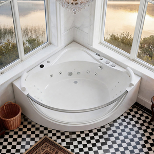 Baignoire d'angle moderne en acrylique pour 2 personnes, 59 pouces, avec hydromassage, chauffage et lumière arc-en-ciel, pour mobilier de salle de bain certifié spa - Product Image 1