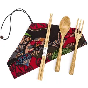 Bamboo Utensils Travel Set|Wooden Handle Cutlery Set|Camping Traveling Cutlery Set