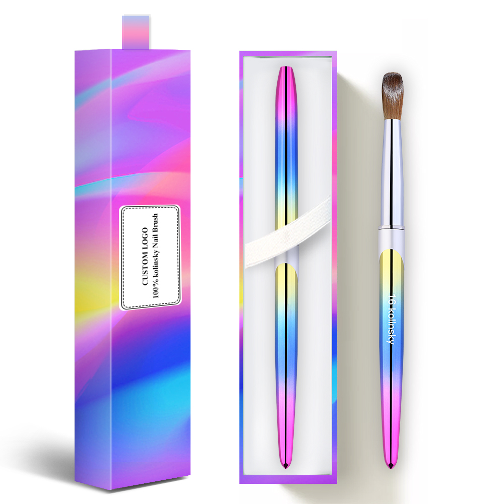 Высококачественная пользовательская толстовка с логотипом Радужная металлическая ручка 100% чистый колонский Германия акриловая кисть для ногтей для акриловых ногтей