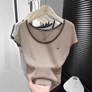Suéter Fino de Cuello Redondo y Manga Corta para Mujer, Talla Única, Corte Ajustado - Product Image 5