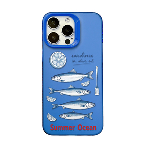 Funda de TPU mate azul con diseño de sardinas y limón dibujados a mano, cubierta de pez con estética oceánica de verano para <span class=keywords><strong>iPhone</strong></span> 17 16 15 14 13 <span class=keywords><strong>Pro</strong></span> <span class=keywords><strong>Max</strong></span> - Product Image 6