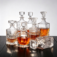Ensemble de carafes à liqueur en verre gravé, bouteilles carrées et rondes transparentes pour whisky, brandy, bar à domicile, cadeau