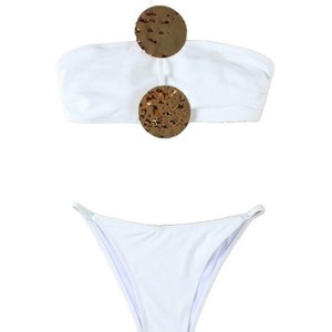 Wholesale Solid Color Sexy One-Piece Swimsuit Halter Bikini with Hollow Design <b>Beachwear</b> Metal Circular <b>Swimwear</b> - Product Image 5