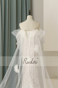 Ruolai QW01651 <span class=keywords><strong>droite</strong></span> à travers le décolleté à lacets dos Tulle Watteau Train hors épaule chapelle Train <span class=keywords><strong>dentelle</strong></span> <span class=keywords><strong>robe</strong></span> <span class=keywords><strong>de</strong></span> <span class=keywords><strong>mariée</strong></span> <span class=keywords><strong>de</strong></span> <span class=keywords><strong>mariée</strong></span> - Product Image 4