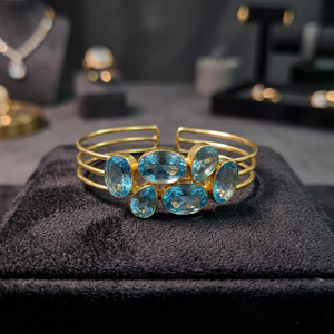 New Arrival 18K Gold Plated Natural Stone Trendy Cuff Bangles for Women Accessories Handmade Bulk Product Party - Product Image 3