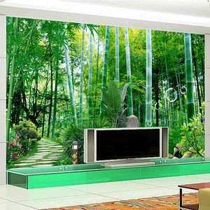 Papier peint mural 3D auto-adhésif personnalisé Forêt <span class=keywords><strong>de</strong></span> bambou petite route, non-tissé, pour salon, canapé, chambre, fond <span class=keywords><strong>de</strong></span> té<span class=keywords><strong>l</strong></span>évision - Product Image 4