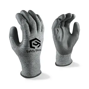 Knitted HPPE Anti-Cut PU HPPE Custom Logo En388 Personal Protective Equipment Cut Resistant Safety Work Gloves