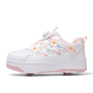 Chaussures de sport pour enfants avec roulettes, design floral blanc et violet pour filles, taille 30-37, semelle extérieure en TPU, semelle intermédiaire en EVA, doublure en mesh - Product Image 5