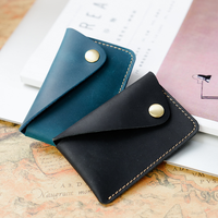 Dompet Kartu Kredit Kulit Sapi Minimalis Buatan Tangan Gaya Baru, Dompet Koin Kulit Asli Kreatif Trendi dengan Desain Kancing
