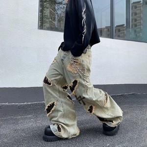 Jeans Anchos Holgados Desgastados, Lavados a la Piedra, Transpirables, Estilo Hip Hop Vintage, Personalizados con MOQ Bajo para Hombre, para Verano, Primavera e Invierno - Product Image 4