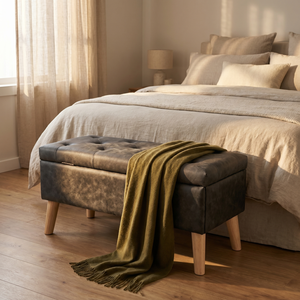 Panca contenitore imbottita da 32 pollici con poggiapiedi e vassoio integrato per spazio extra, utilizzabile all'ingresso o all'ingresso della camera da letto - Product Image 2