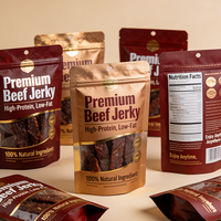 Op maat gedrukte geurbestendige biologisch afbreekbare verpakking voor ontbijtgranen, beef jerky, mylar stand-up pouch met PE-rits en venster voor snacks.