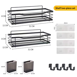 מדף אמבטיה מודרני ממתכת, עמיד למים, חוסך מקום, תלוי על הקיר, רב שכבתי עם ווים לאחסון מוצרי טיפוח - Product Image 4