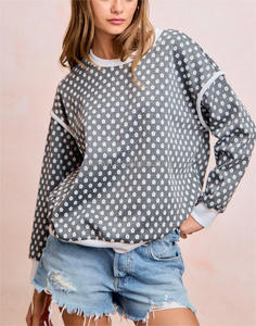 Suéter de Punto para Mujer, Talla Grande, Hombros Caídos, Manga Larga, Estampado Floral Completo, Ribete en Contraste, Otoño Invierno - Product Image 5