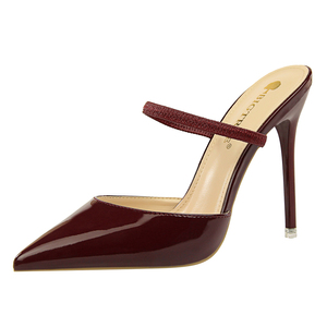 86-7 alla moda semplice tacco sottile con in pelle di alta brevetto bocca poco profonda e testa a punta sexy e sottile con pantofole della signora di - Product Image 2