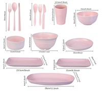 Pailles de blé multicolores réutilisables, 8 pièces, vaisselle de table, paille de blé micro-ondes incassables, assiettes, bols, tasses, cuillères