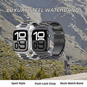 Bracelet de montre intelligent en acier inoxydable de luxe Aibangjia pour montre 22 mm, bracelet réglable et durable avec boucle à ardillon/pliable - Product Image 2