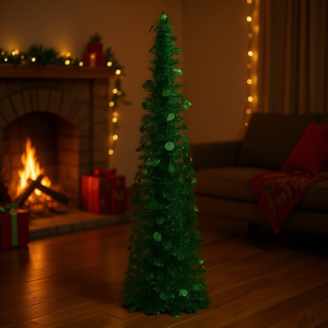 Árbol de Navidad Artificial Verde Desplegable de 1.5 m, Material PET Resistente al Fuego, Base para Interior, Adorno Decorativo - Product Image 2